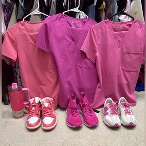 Pink FIGs scrubs and matching shoes sets